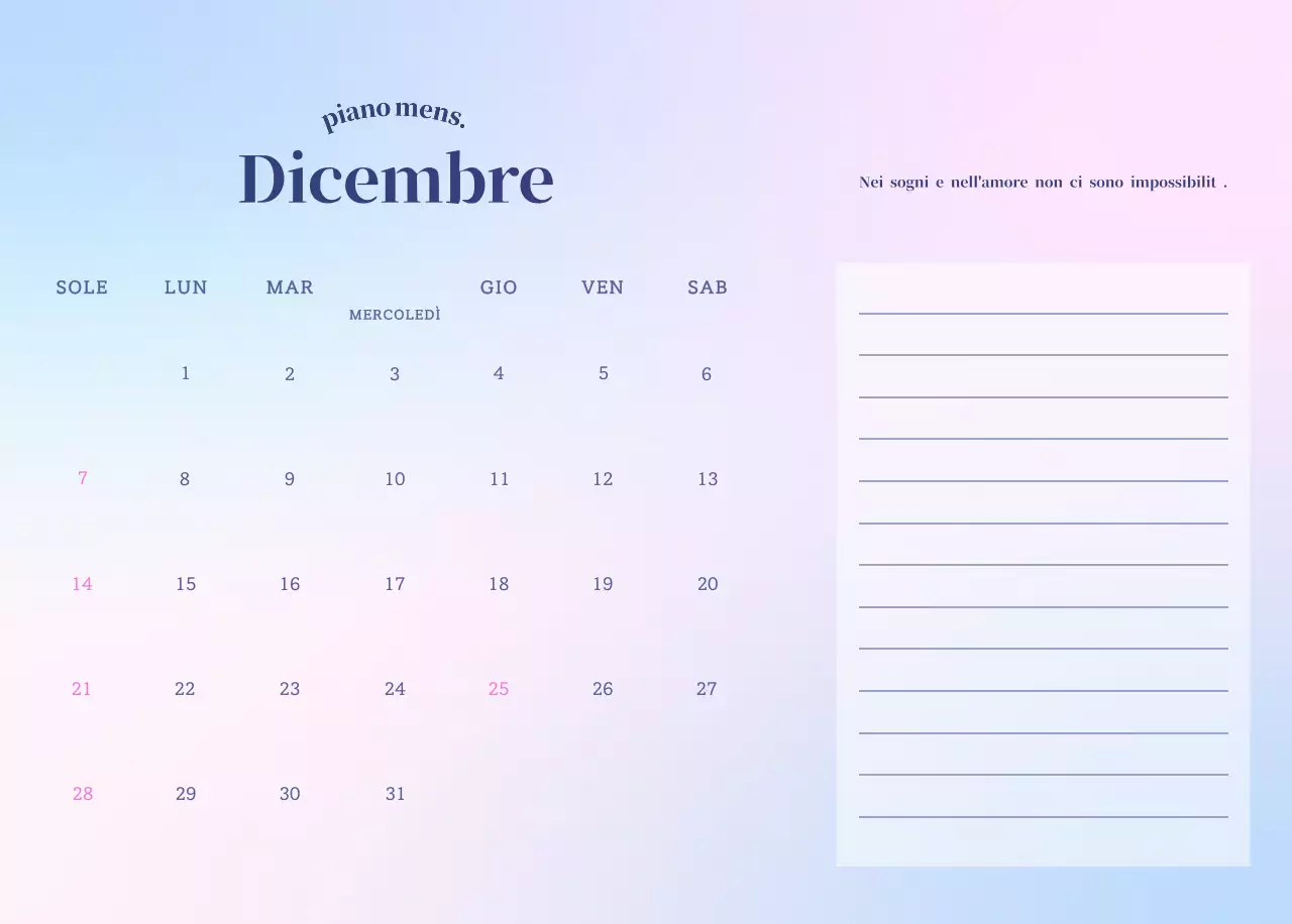 Calendario minimalista a gradi
