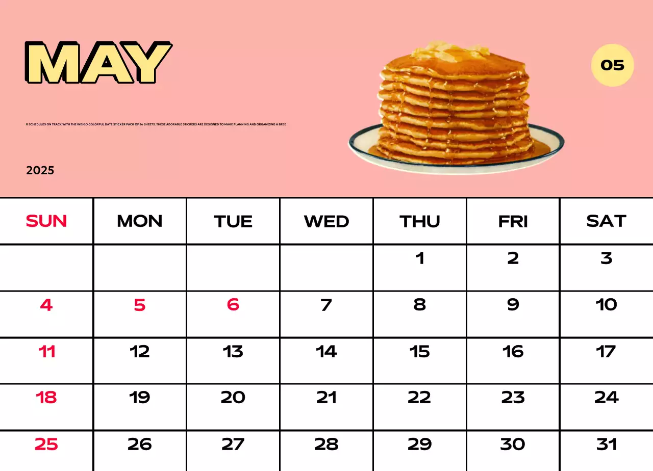 Kalender penuh warna dengan berbagai ilustrasi retro