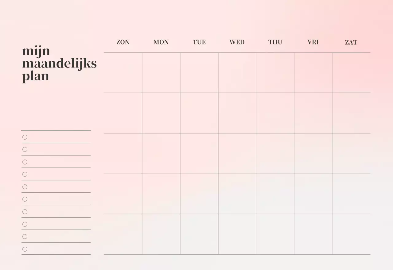 Minimalistische kalender met kleurverloop