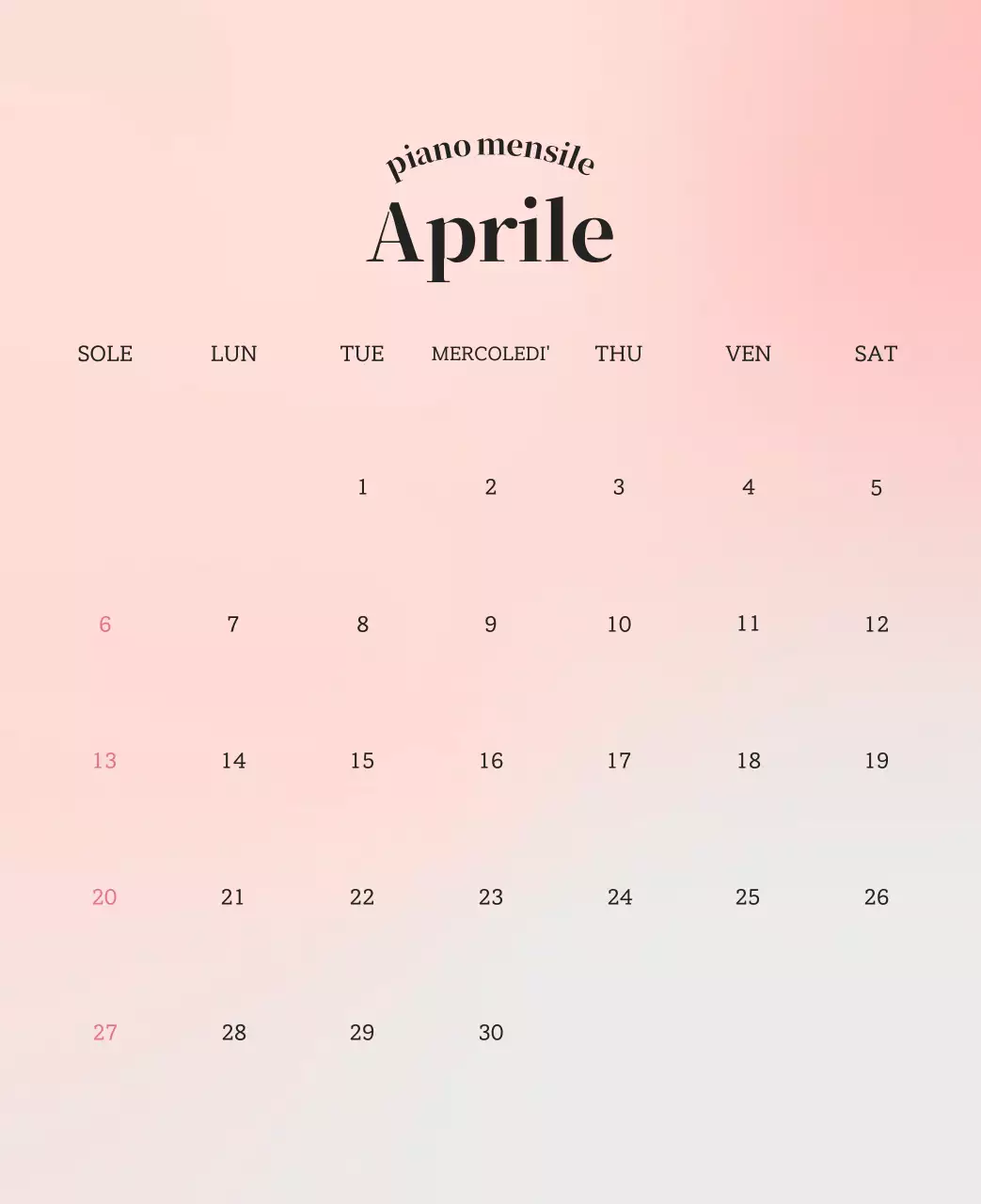 Calendario minimalista a gradi