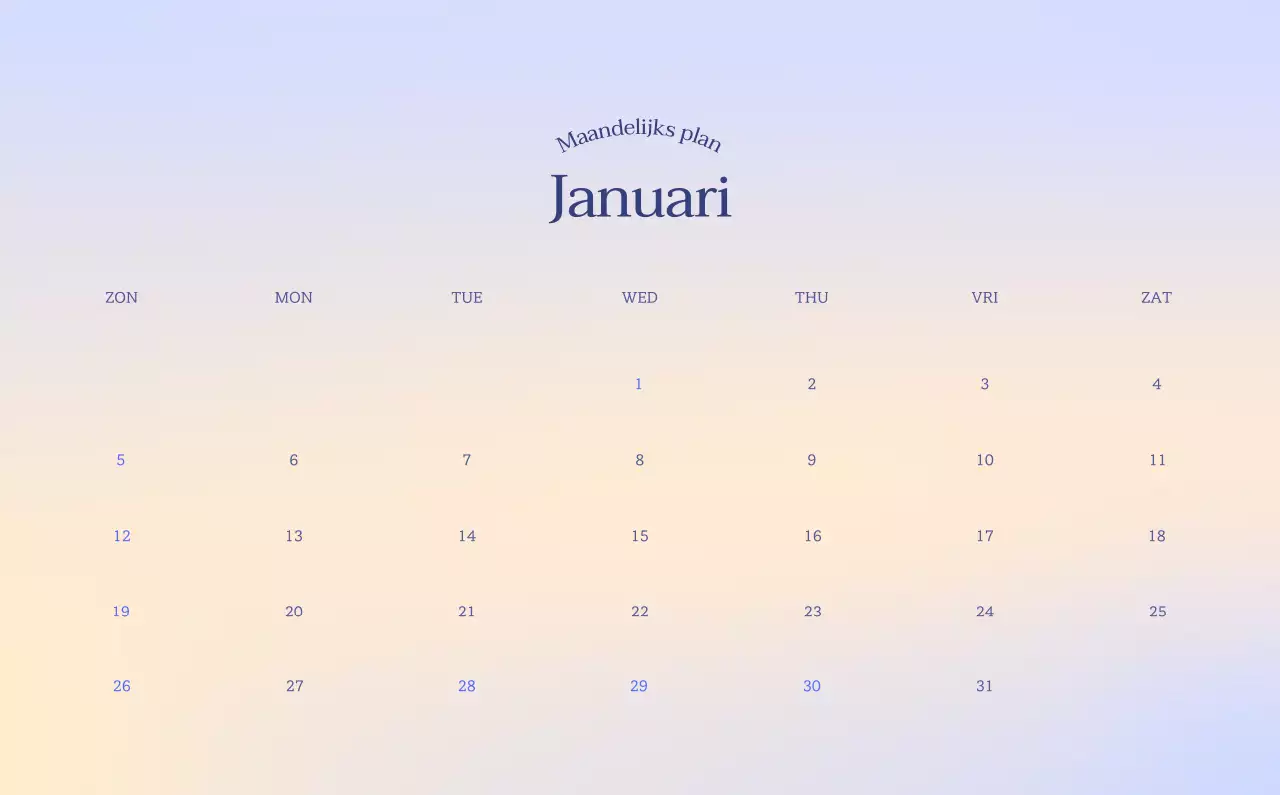Minimalistische kalender met kleurverloop