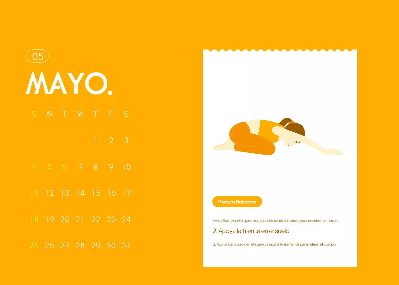 Calendario promocional de yoga minimalista naranja