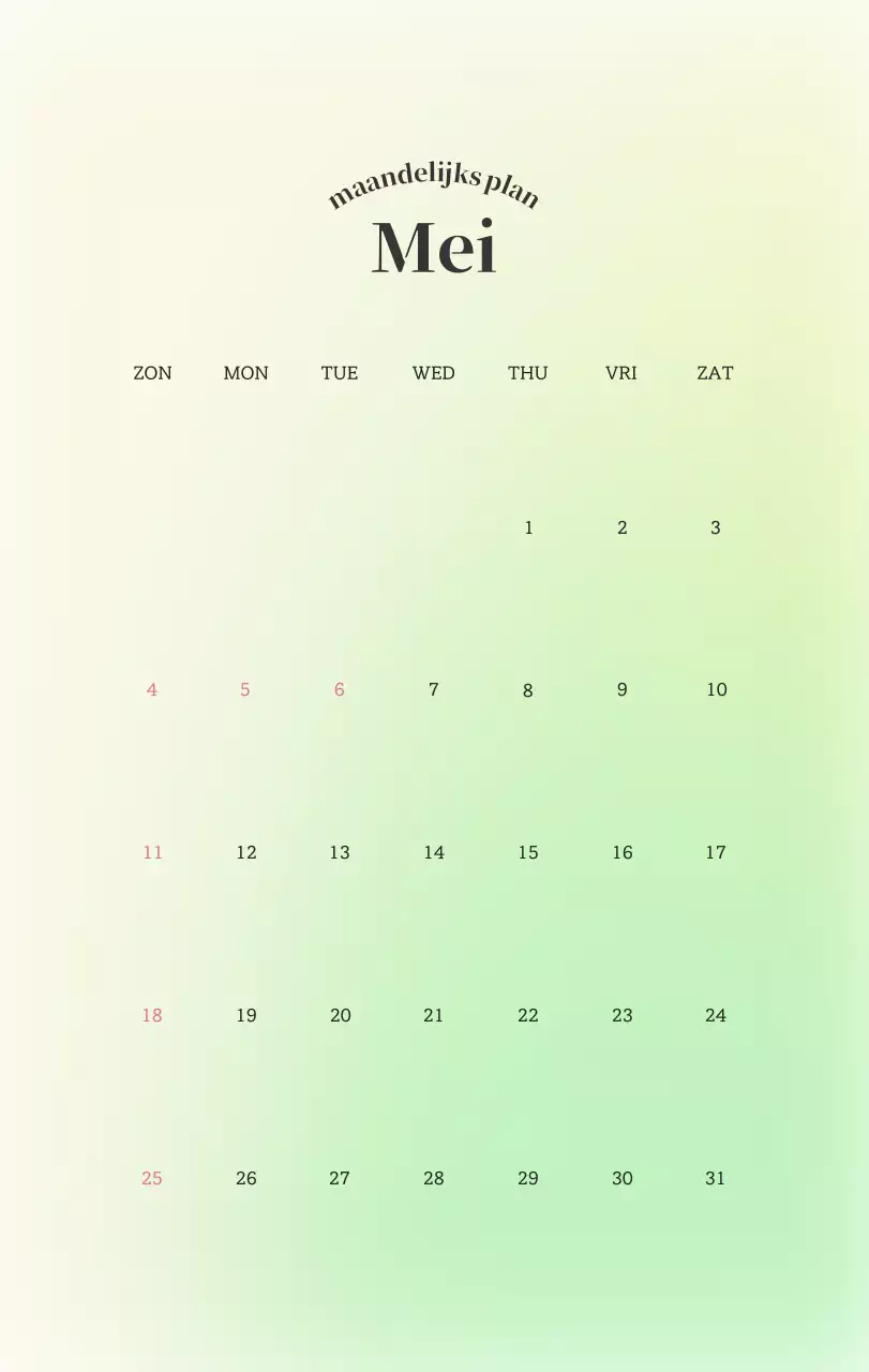 Minimalistische kalender met kleurverloop