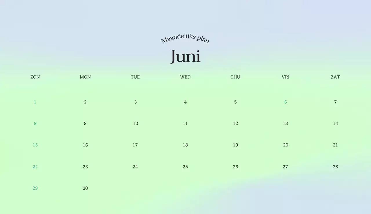 Minimalistische kalender met kleurverloop