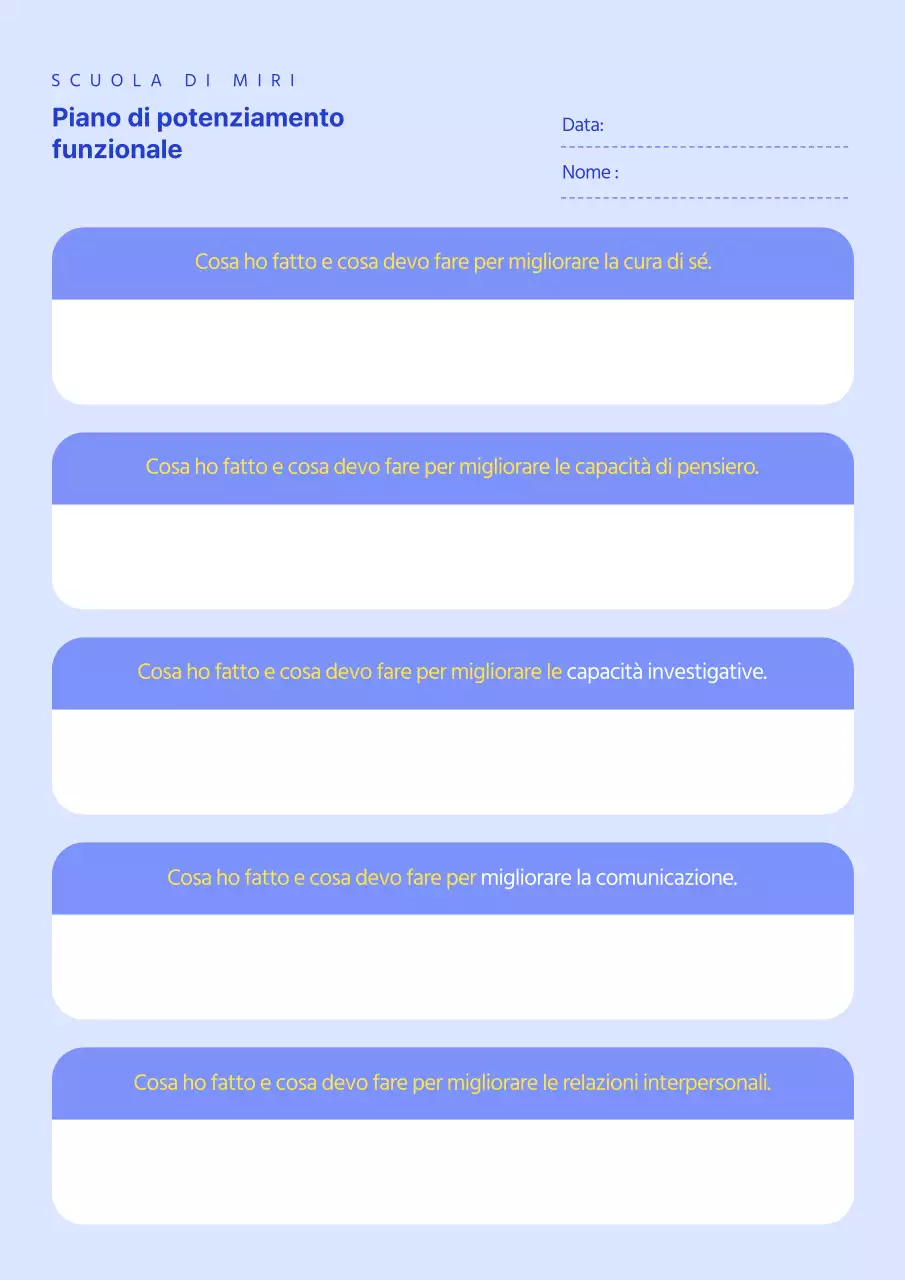 Un semplice piano di potenziamento funzionale di colore azzurro e blu