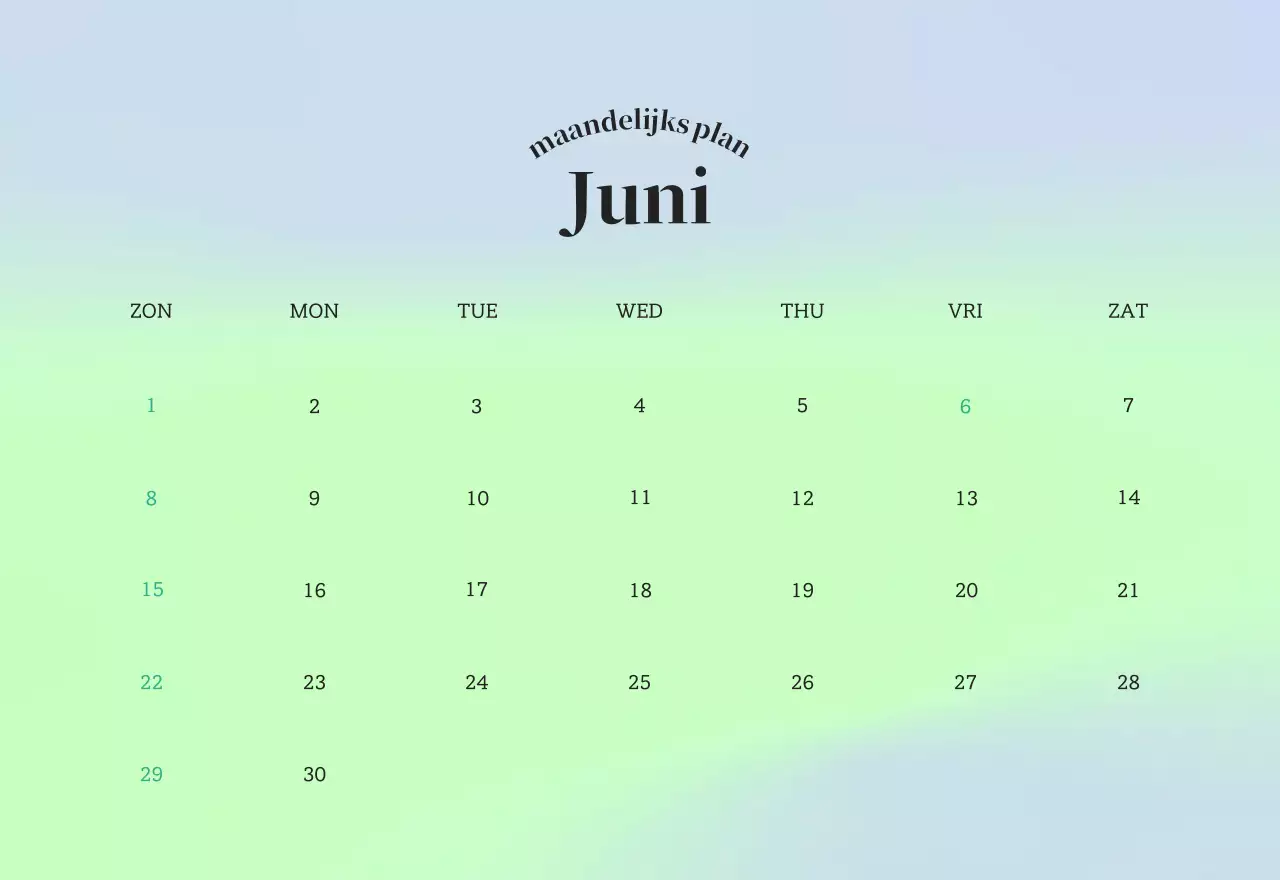 Minimalistische kalender met kleurverloop