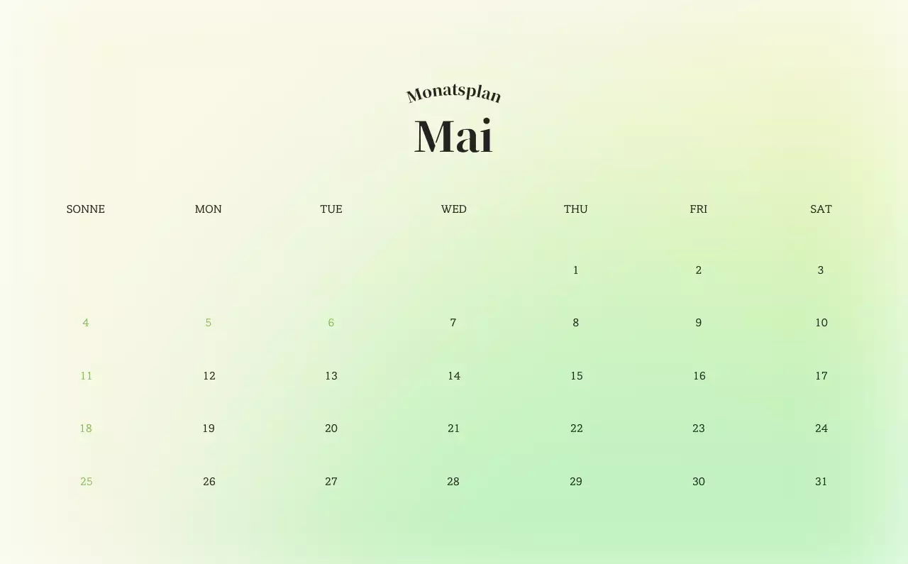 Minimalistischer Kalender mit Farbverlauf