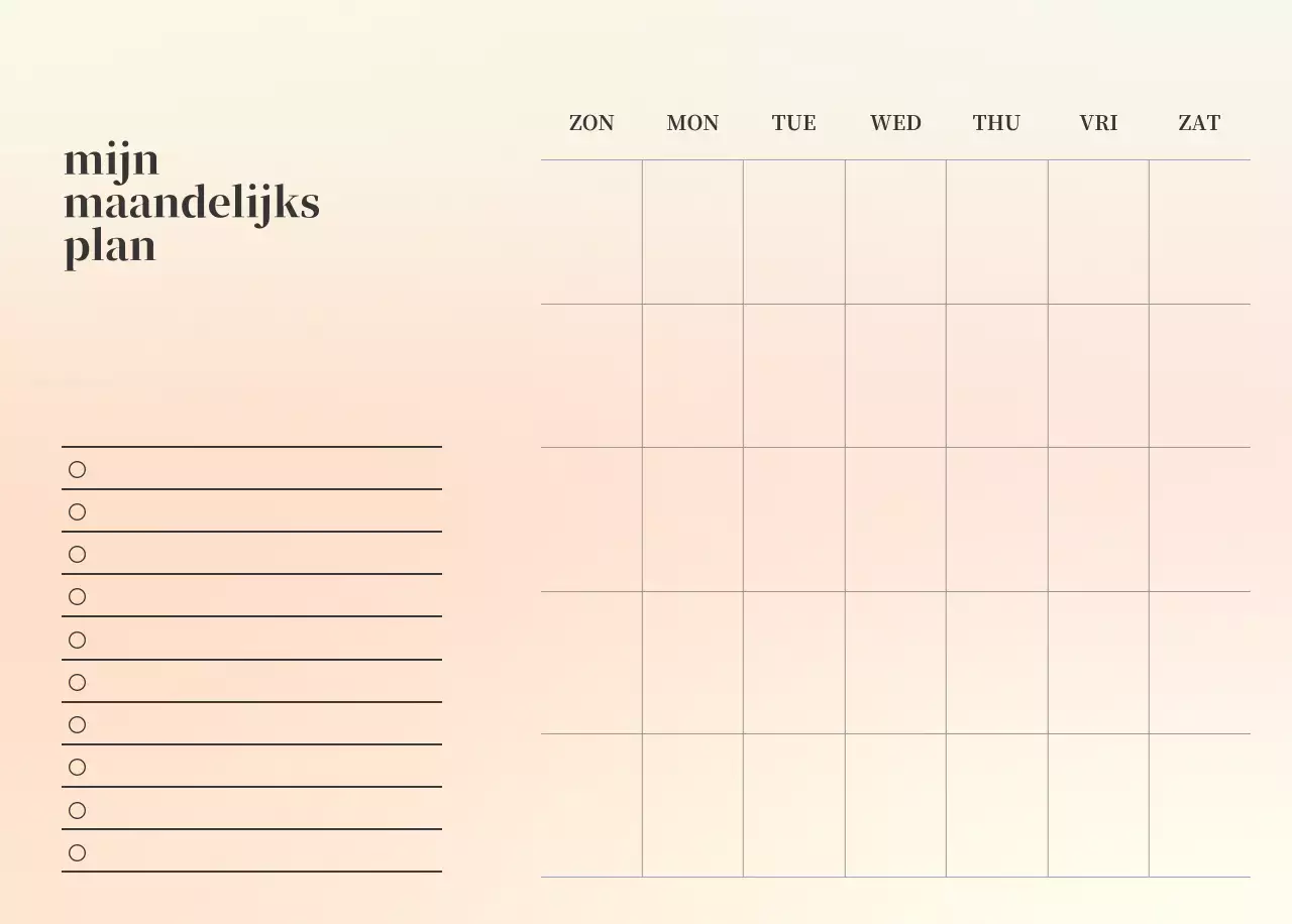 Minimalistische kalender met kleurverloop