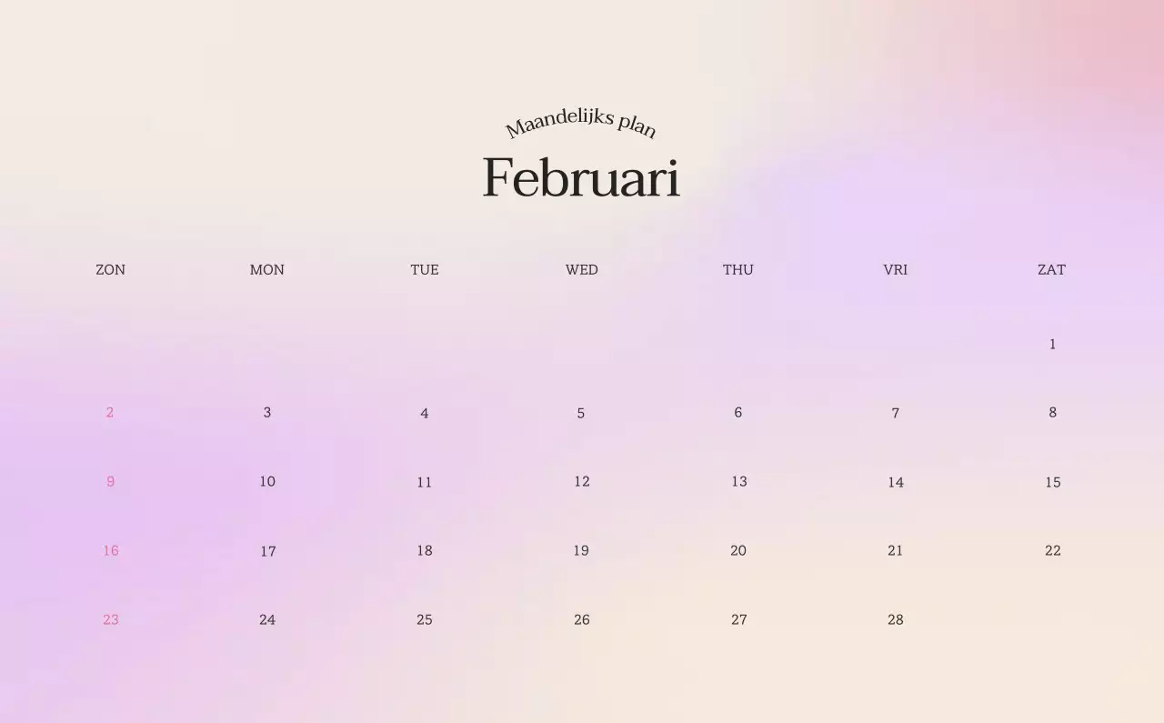 Minimalistische kalender met kleurverloop