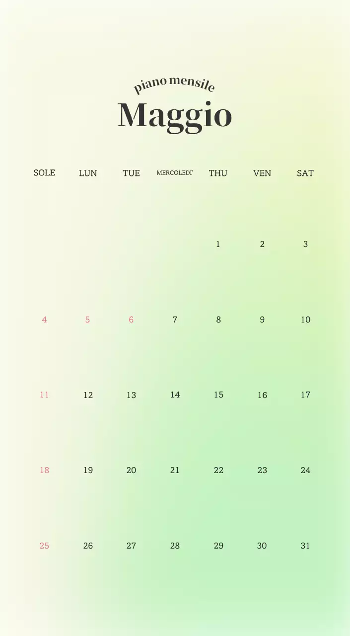Calendario minimalista a gradi
