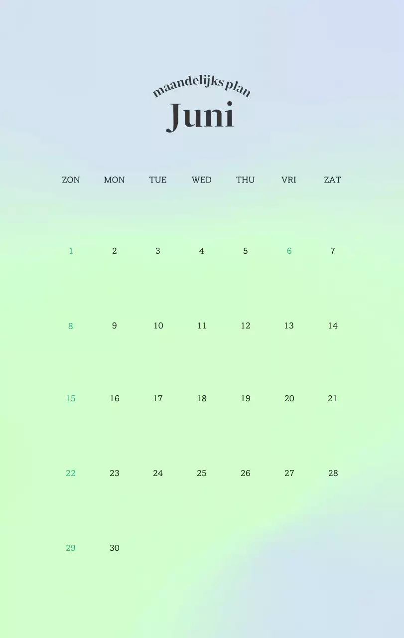 Minimalistische kalender met kleurverloop