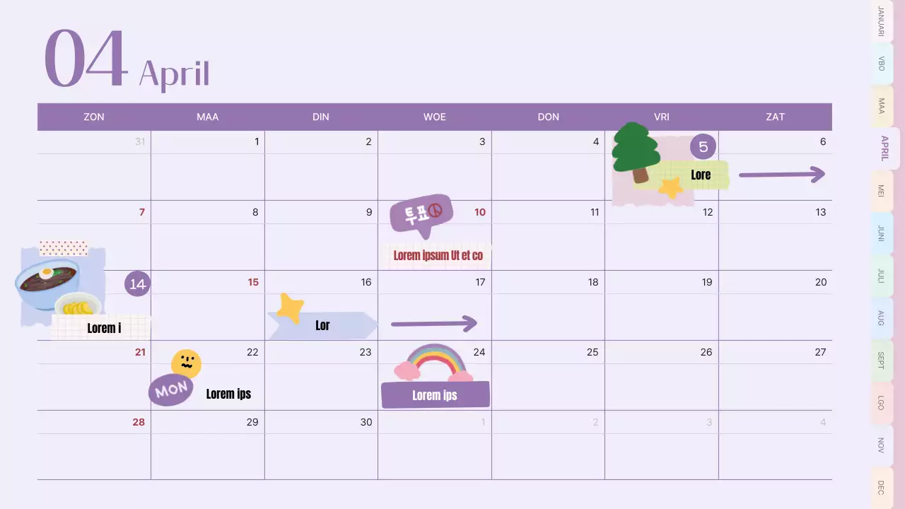 Klassieke kalender in roze en lichtblauw