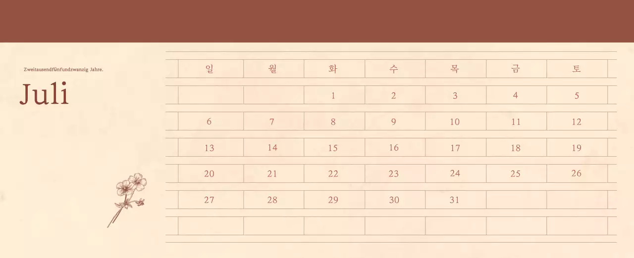 Ein sentimentaler Blumenkalender in hellbraunem und braunem Wollpapierkonzept