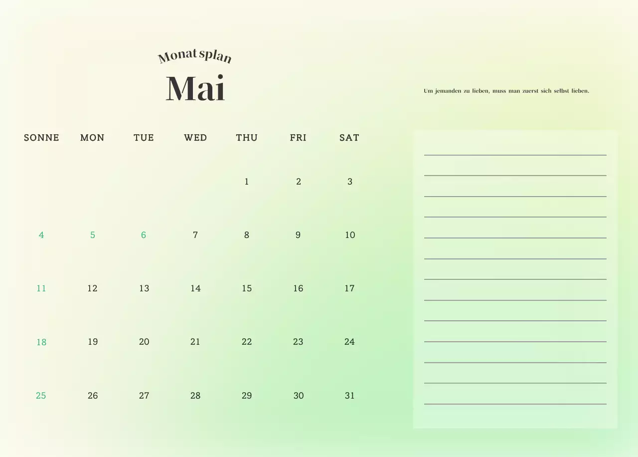Minimalistischer Kalender mit Farbverlauf