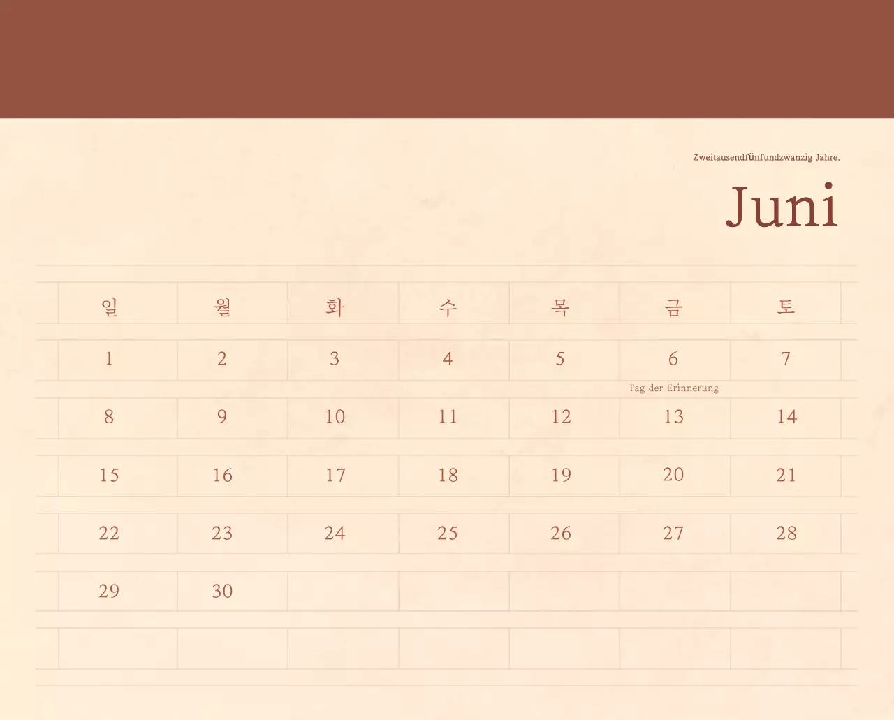 Ein sentimentaler Blumenkalender in hellbraunem und braunem Wollpapierkonzept