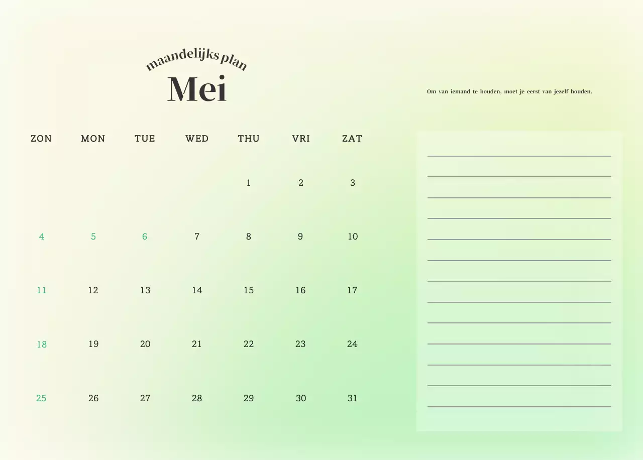 Minimalistische kalender met kleurverloop