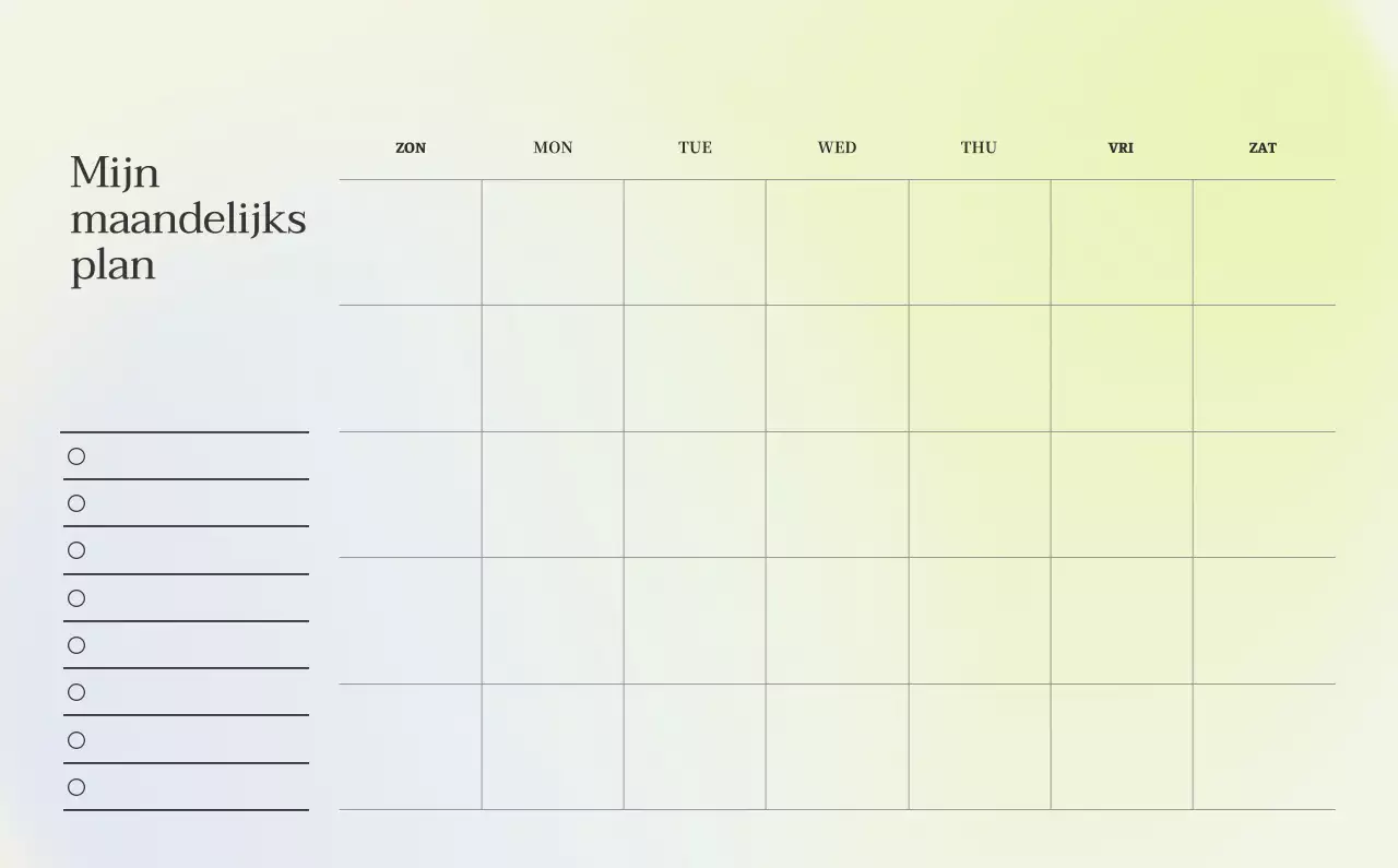 Minimalistische kalender met kleurverloop