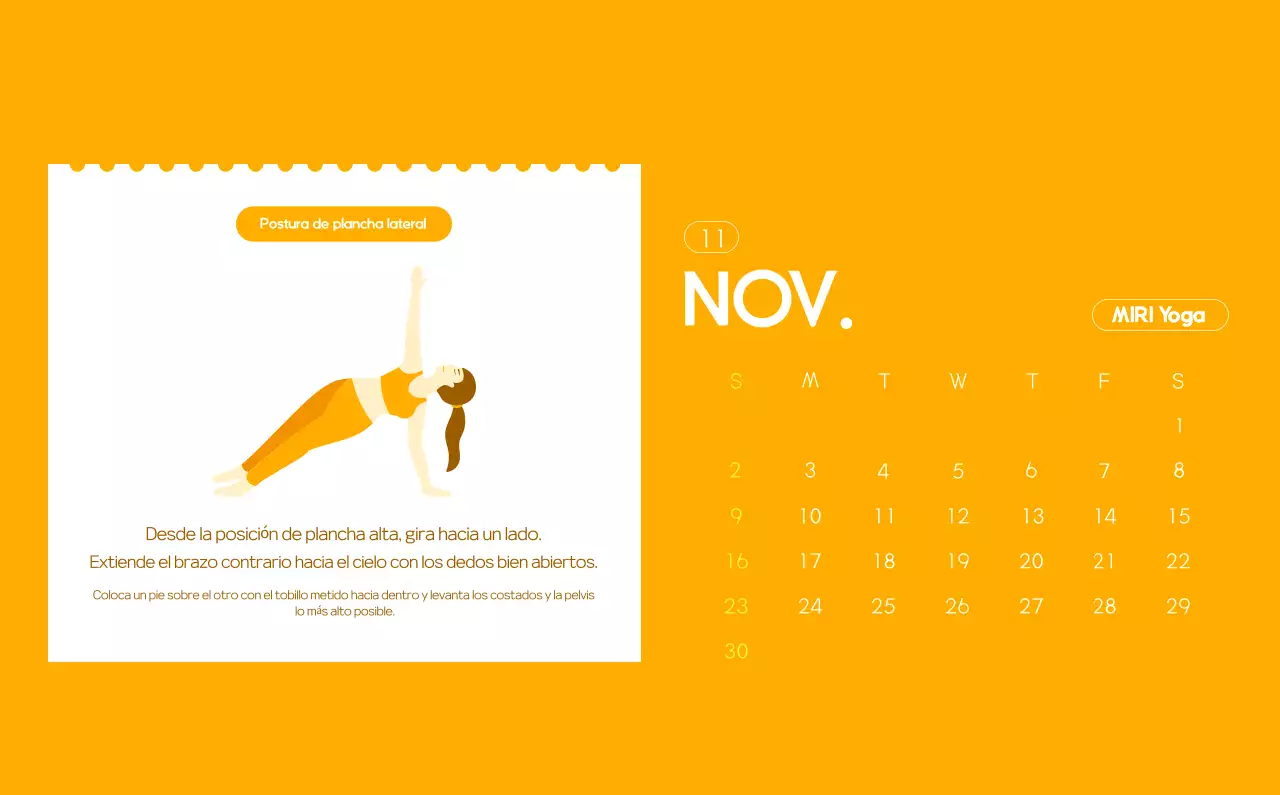 Calendario promocional de yoga minimalista naranja