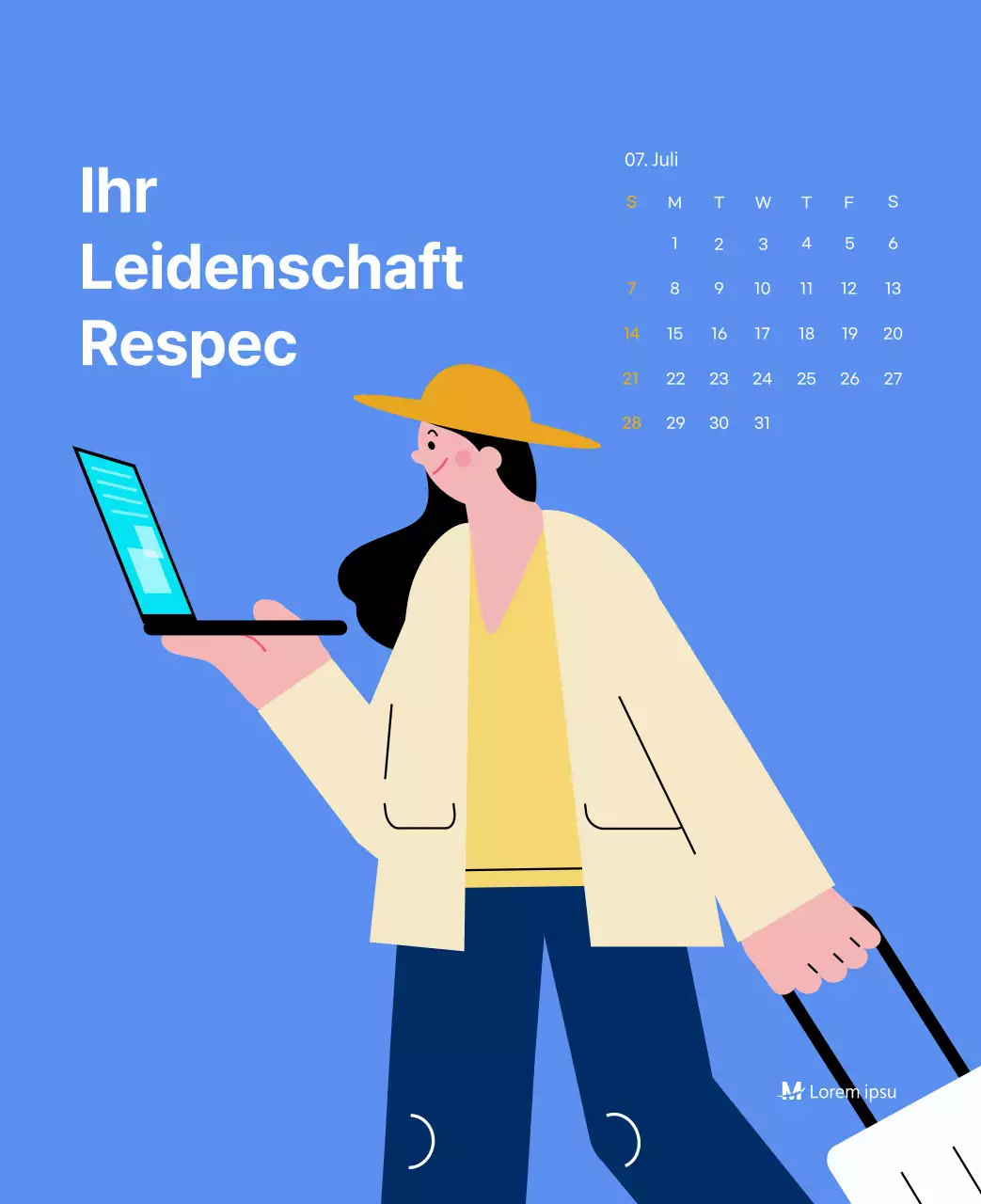 Motivationskalender mit energiegeladenen Illustrationen und positiven Zitaten auf hellblauem Hintergrund