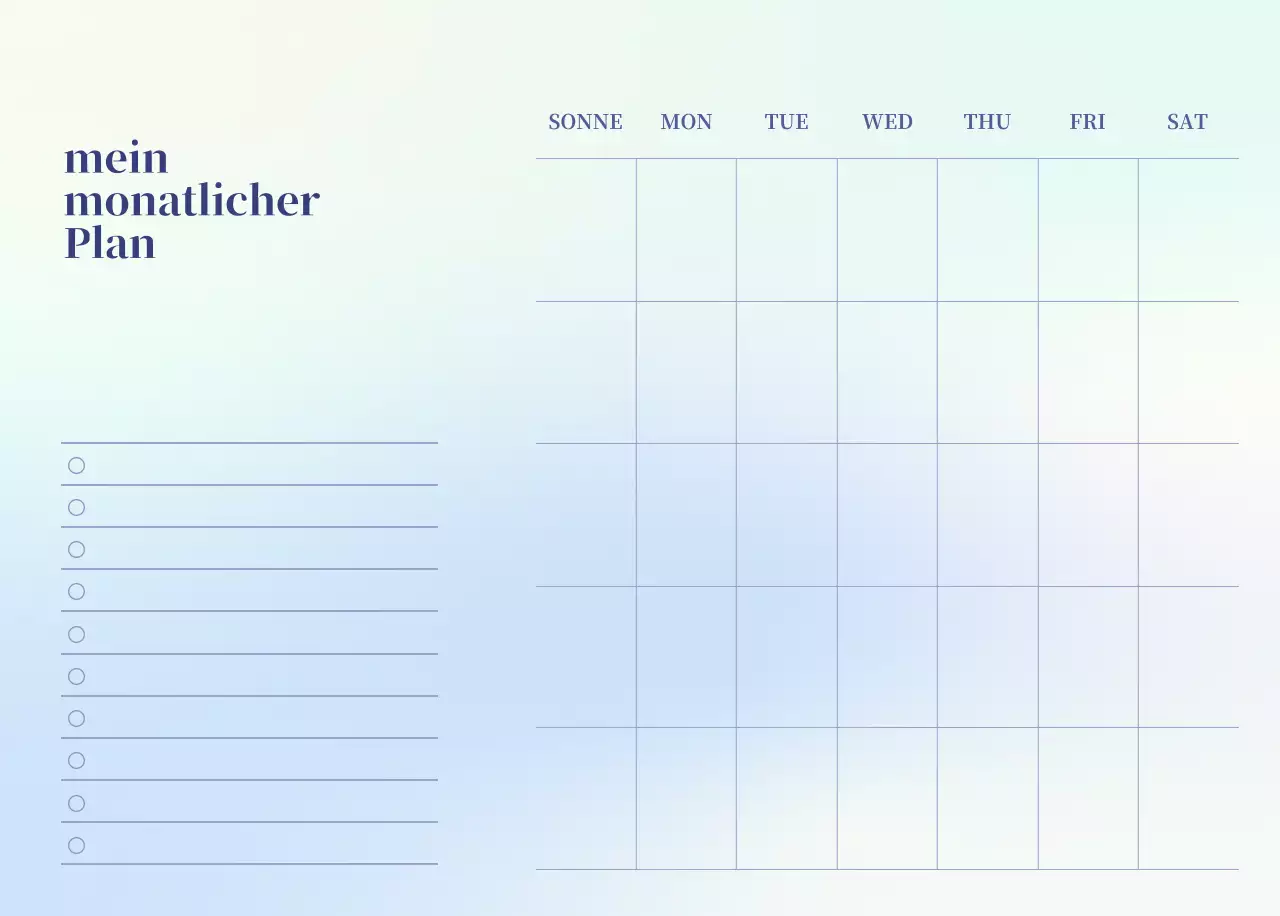 Minimalistischer Kalender mit Farbverlauf