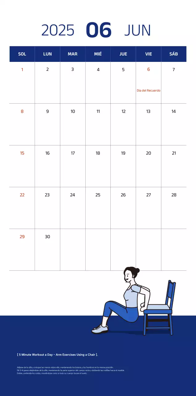 Calendario sencillo con ilustraciones azules y limpias