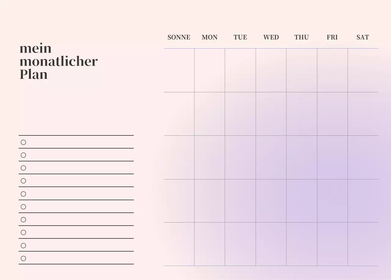Minimalistischer Kalender mit Farbverlauf