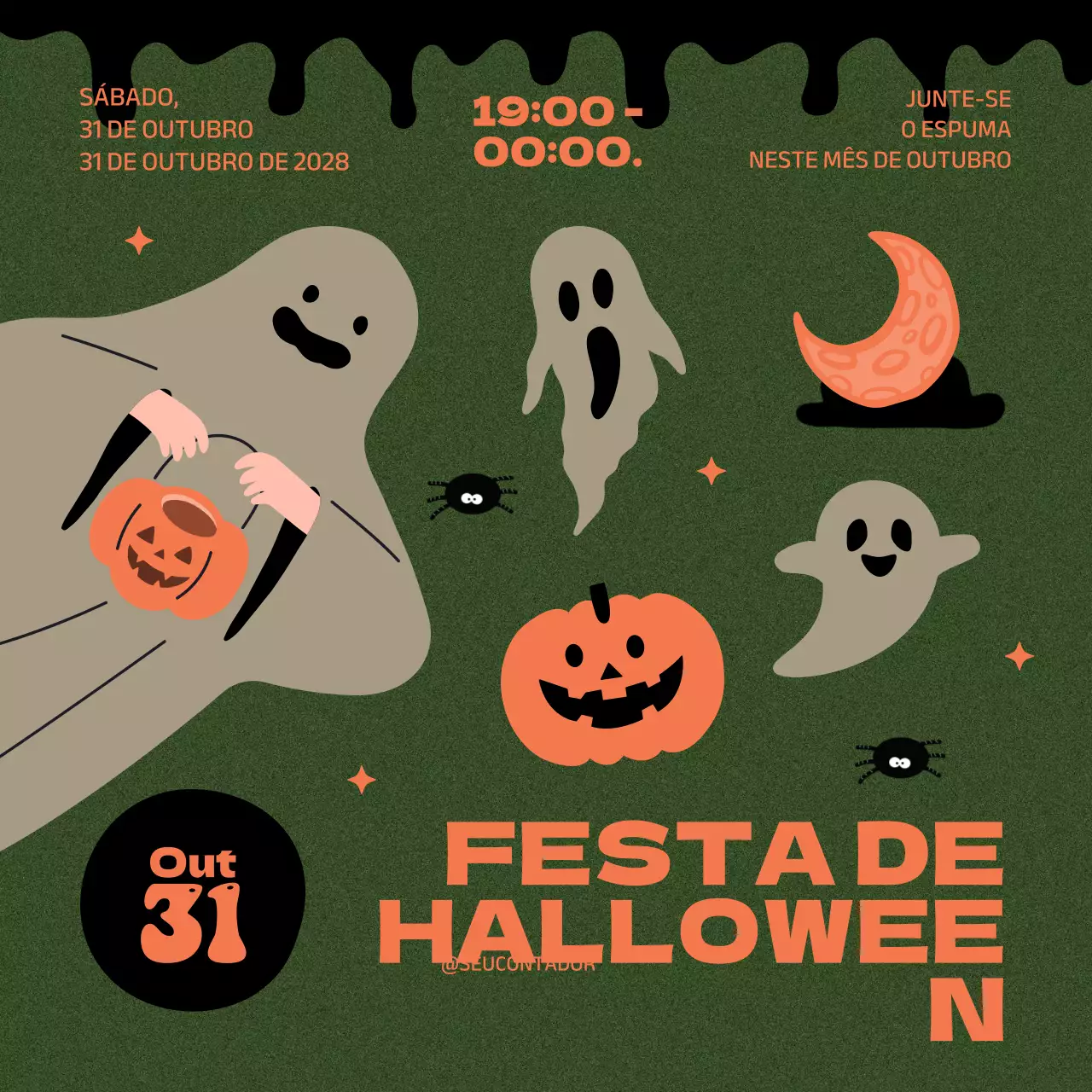 laranja verde retro festa de halloween evento