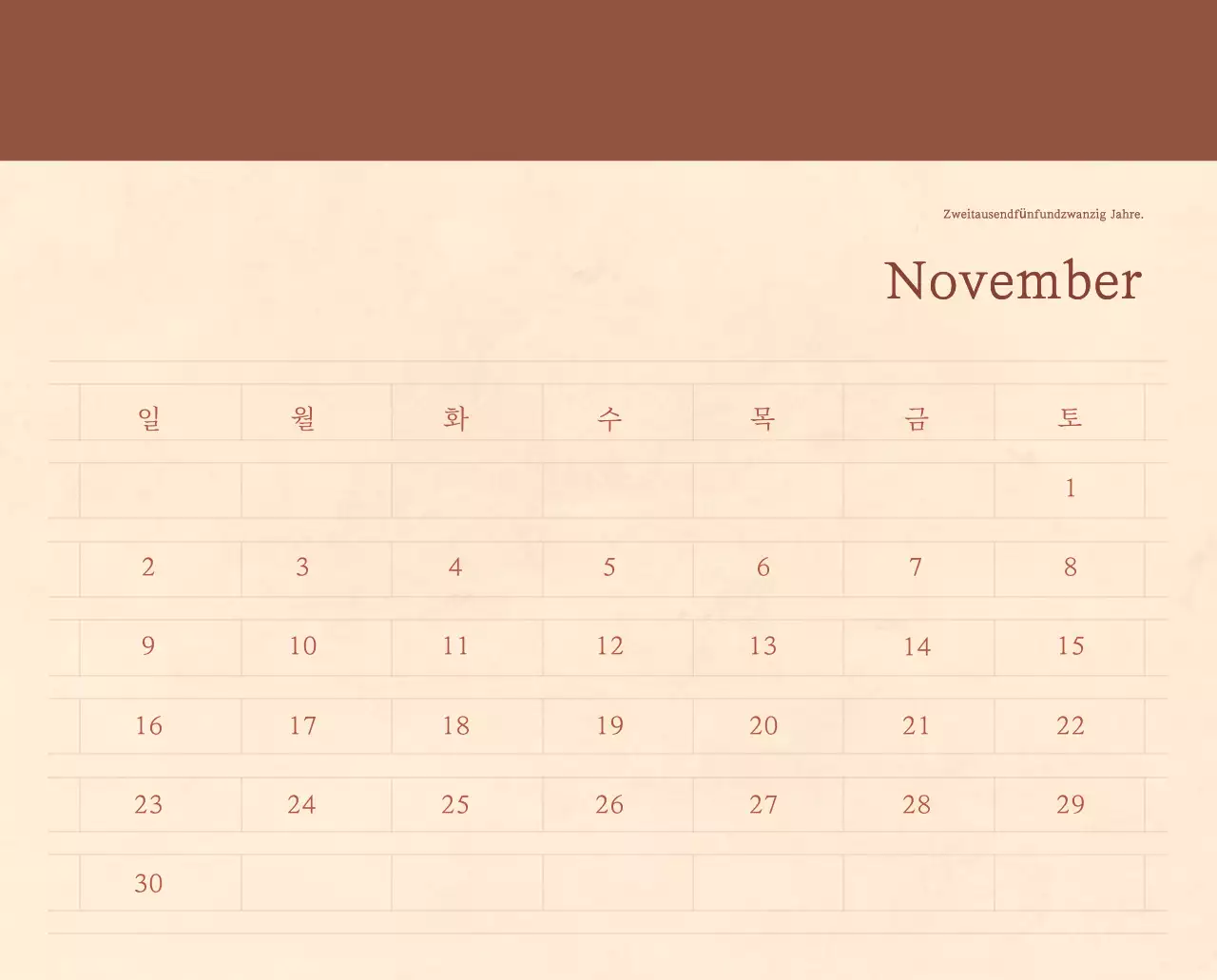 Ein sentimentaler Blumenkalender in hellbraunem und braunem Wollpapierkonzept