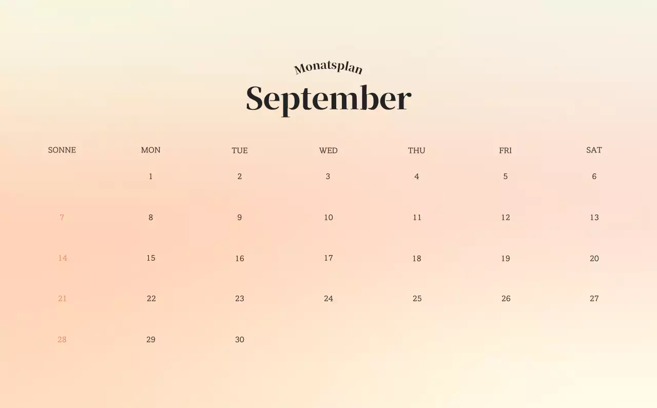 Minimalistischer Kalender mit Farbverlauf