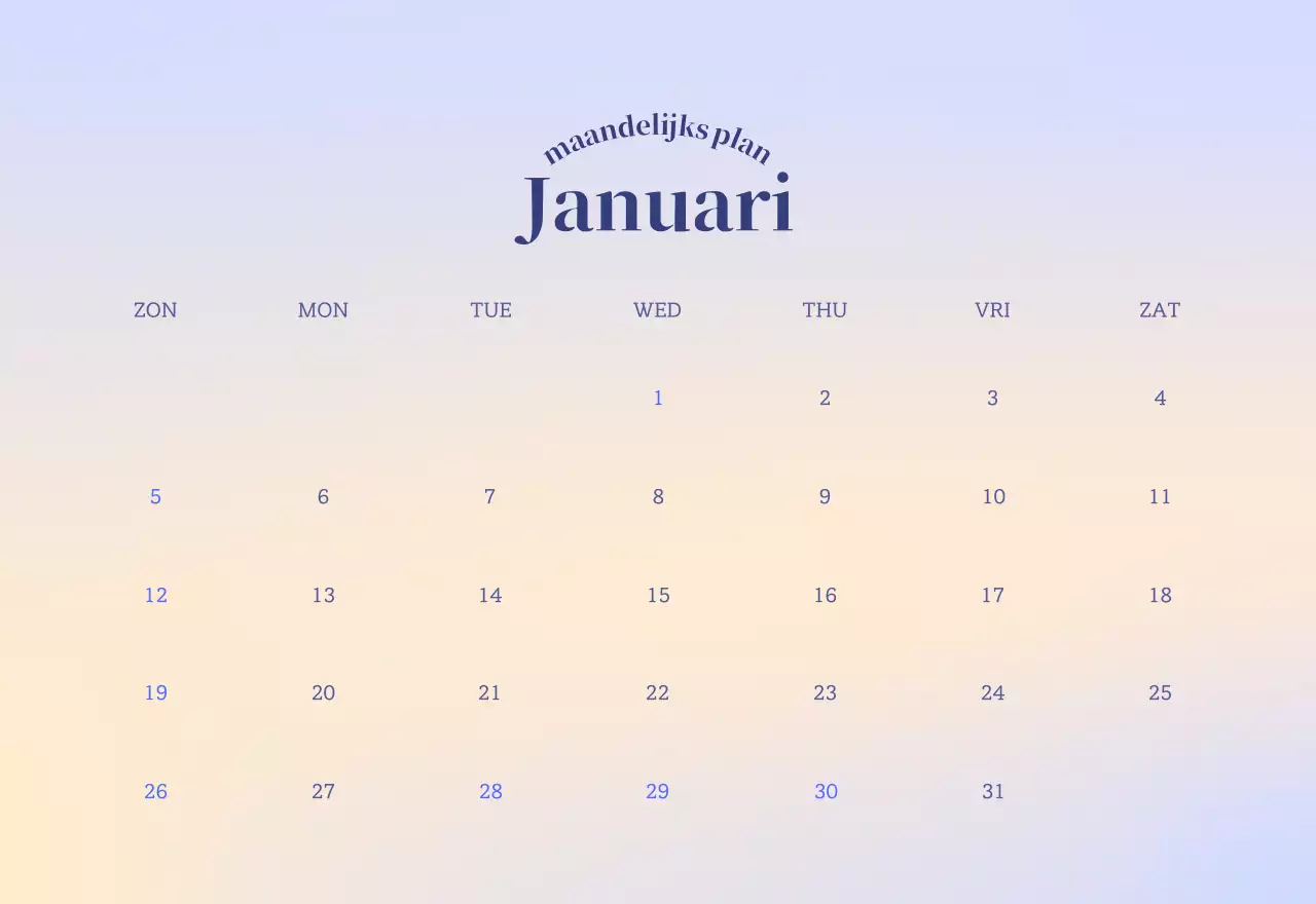 Minimalistische kalender met kleurverloop