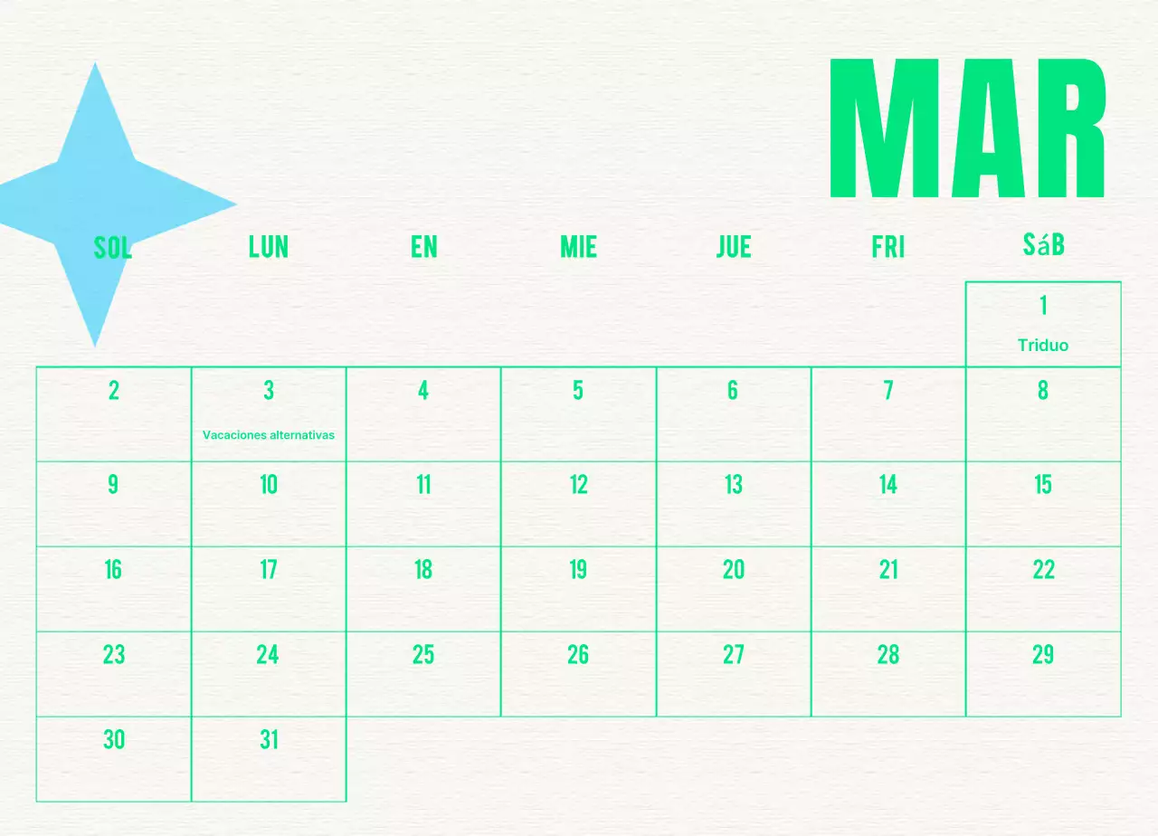 Calendario vintage azul