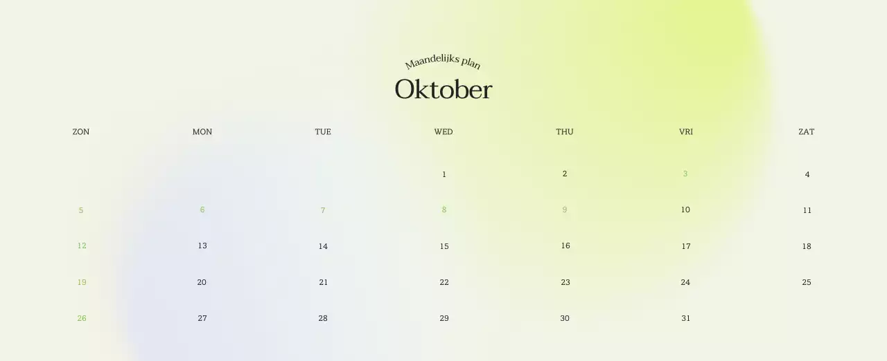 Minimalistische kalender met kleurverloop