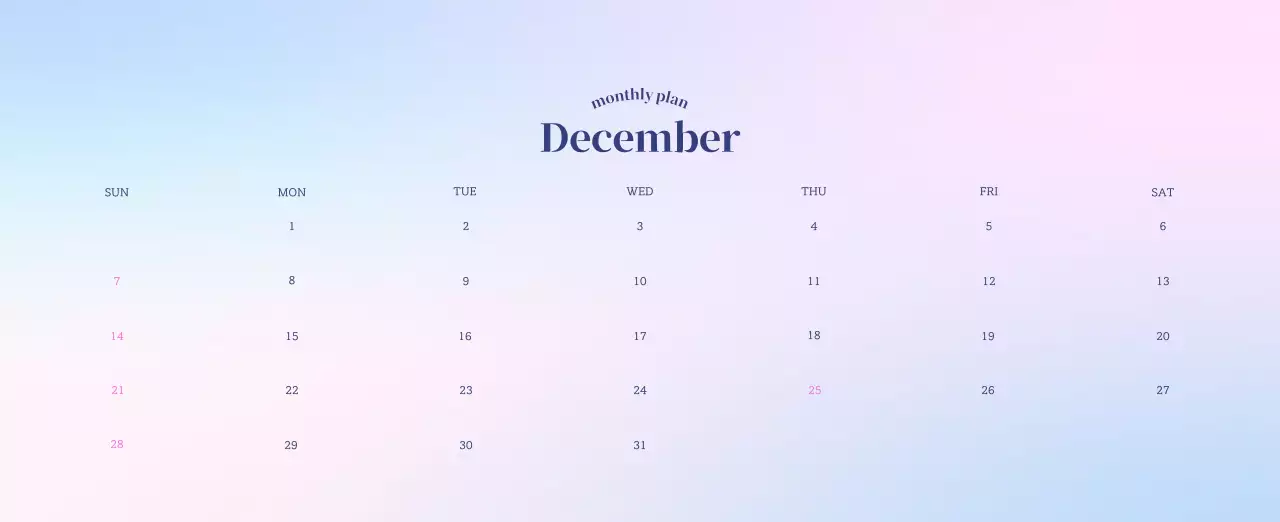 Gradient Minimalist Calendar