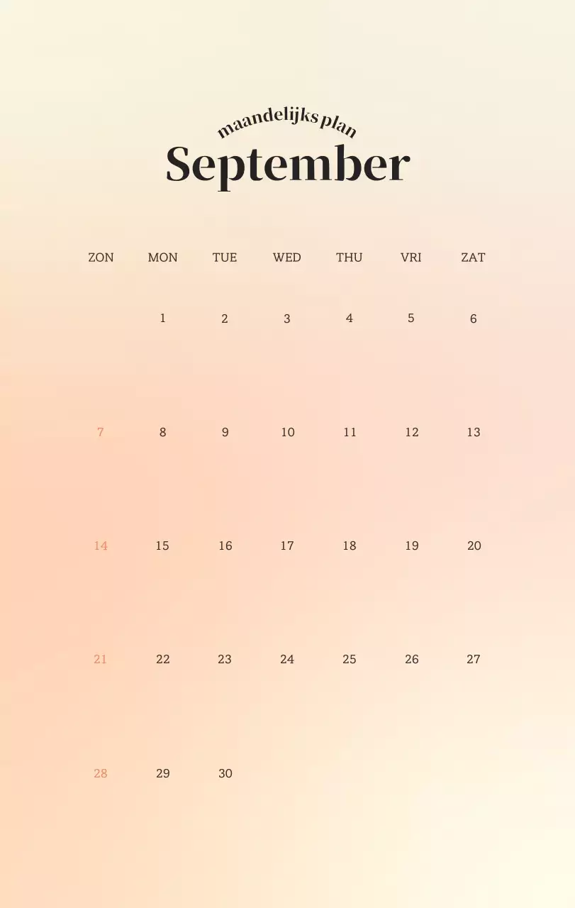 Minimalistische kalender met kleurverloop