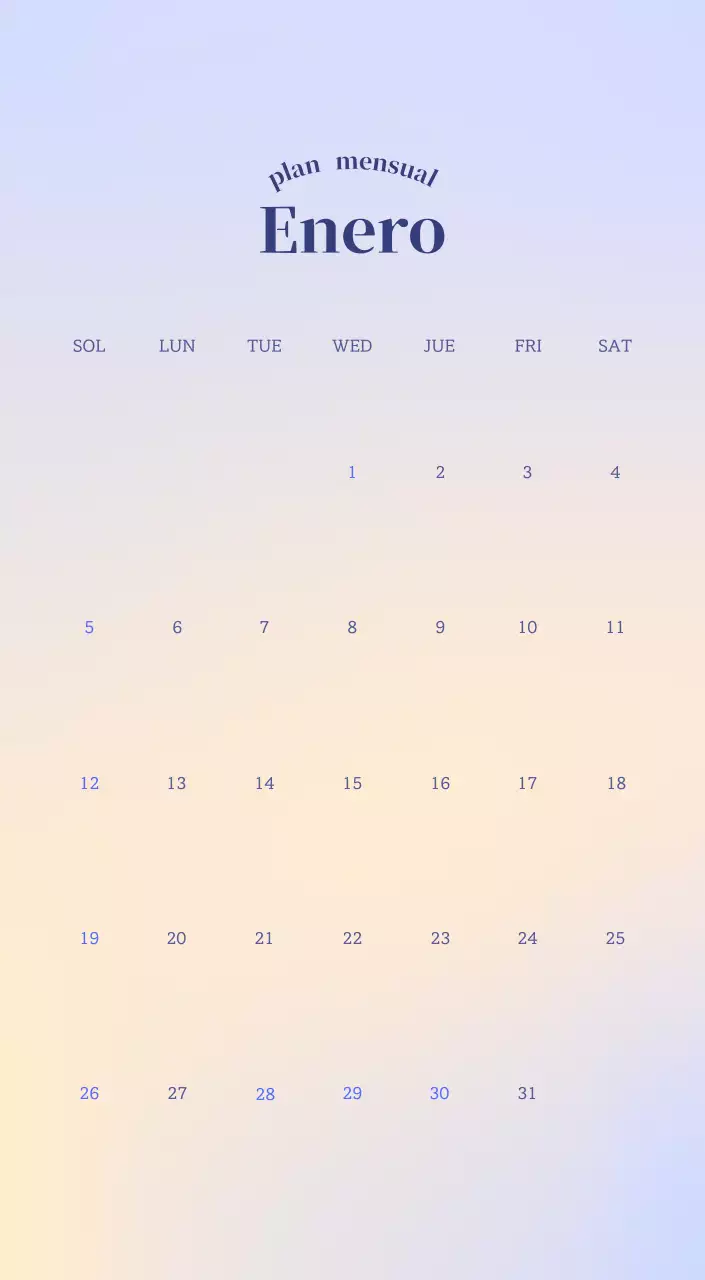 Calendario minimalista degradado