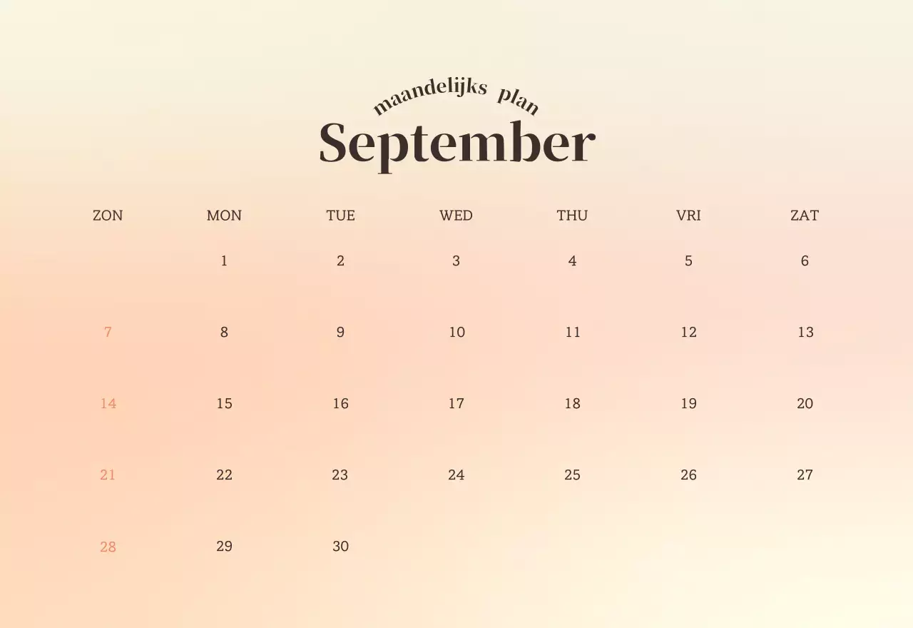 Minimalistische kalender met kleurverloop