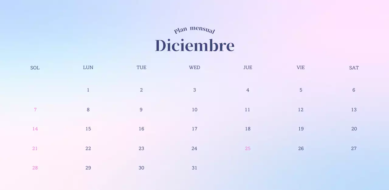 Calendario minimalista degradado