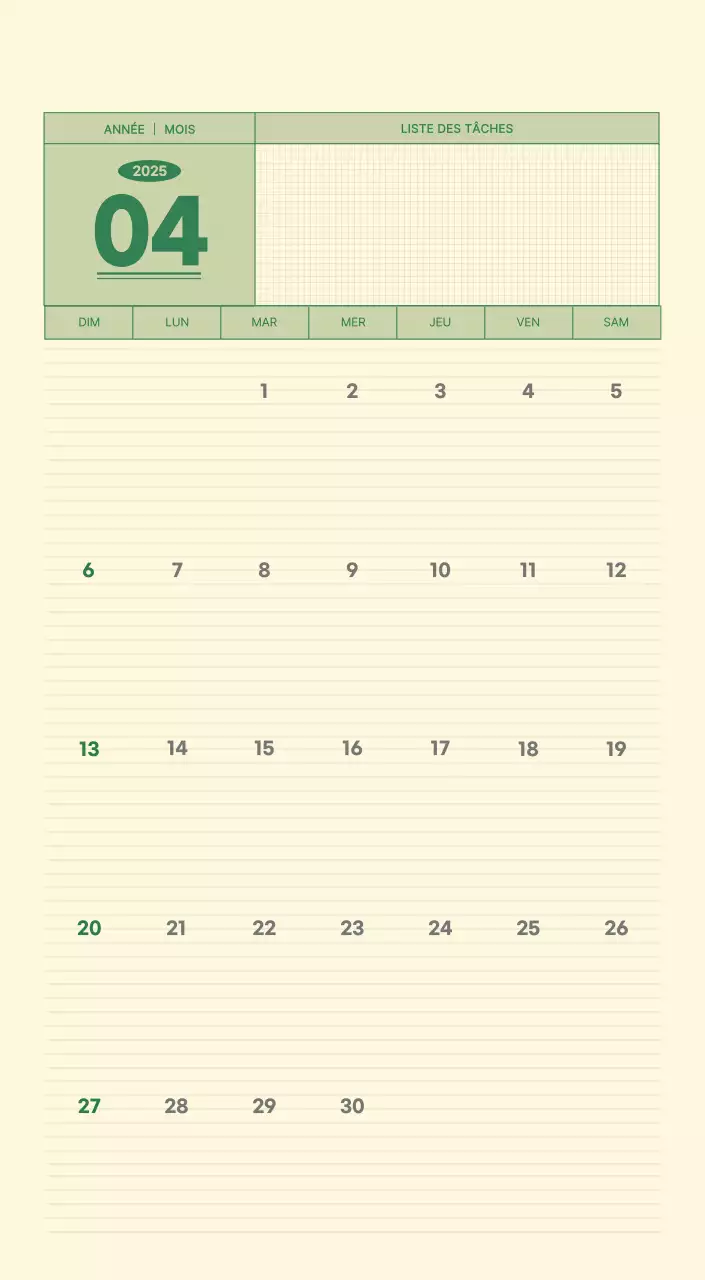 Calendrier mural SAT D-Day concept notepad en vert et jaune clair