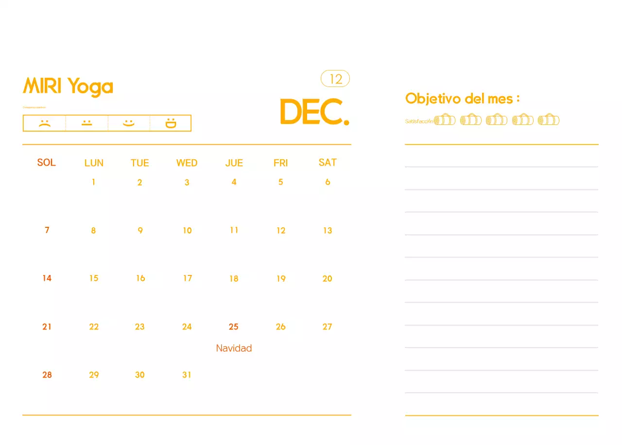 Calendario promocional de yoga minimalista naranja