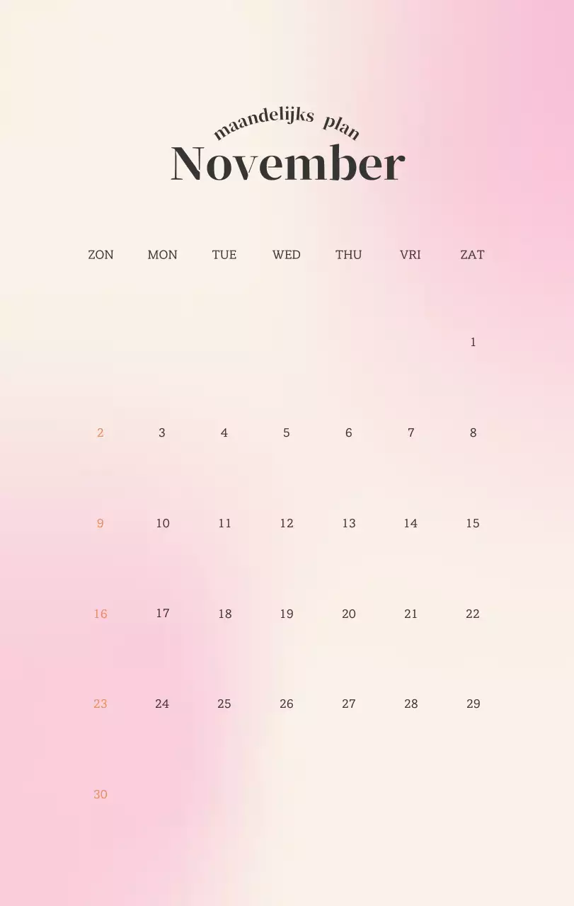 Minimalistische kalender met kleurverloop