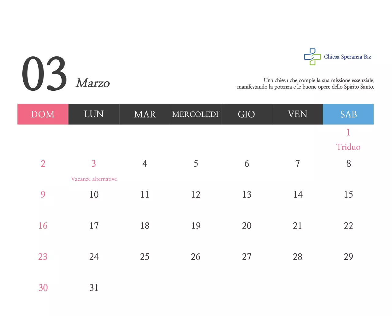 Promozione della chiesa biblica in calligrafia semplice