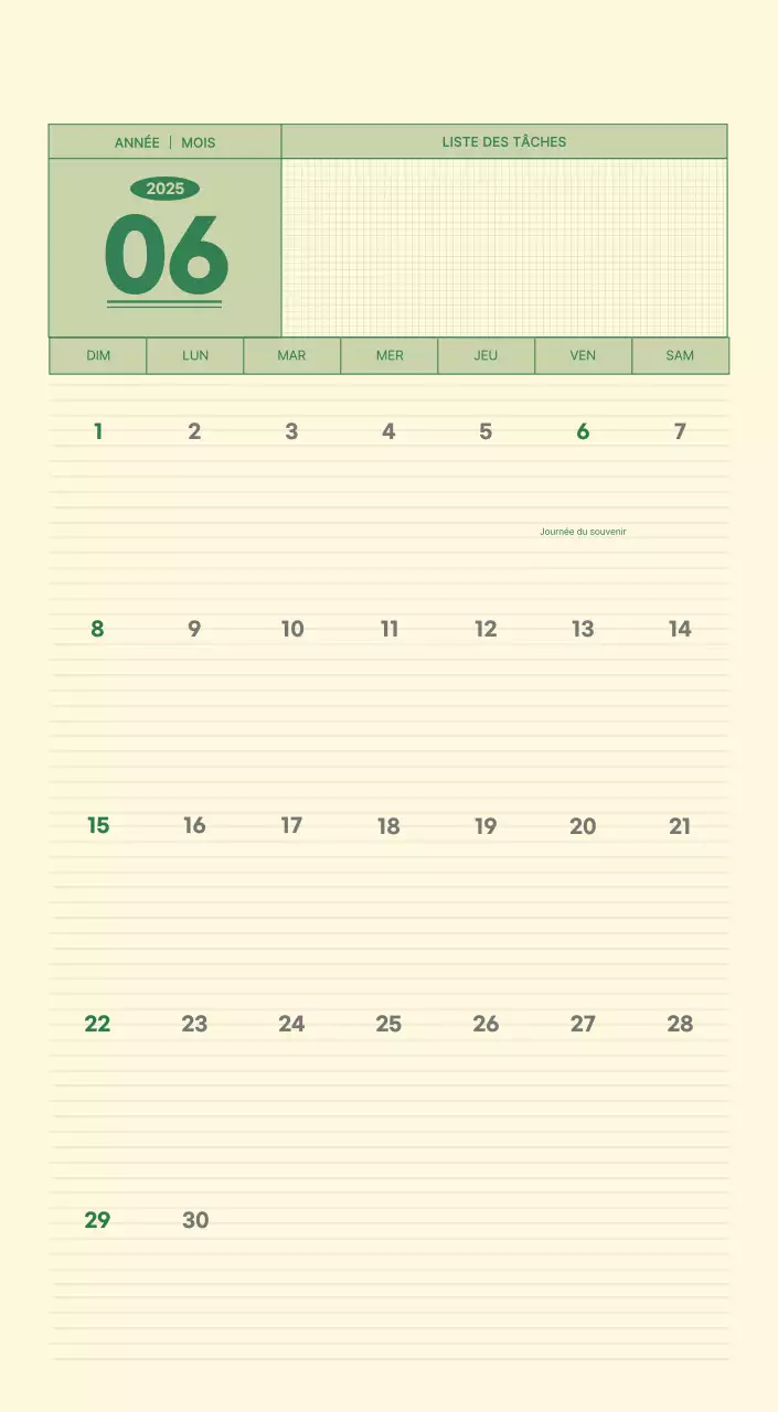 Calendrier mural SAT D-Day concept notepad en vert et jaune clair