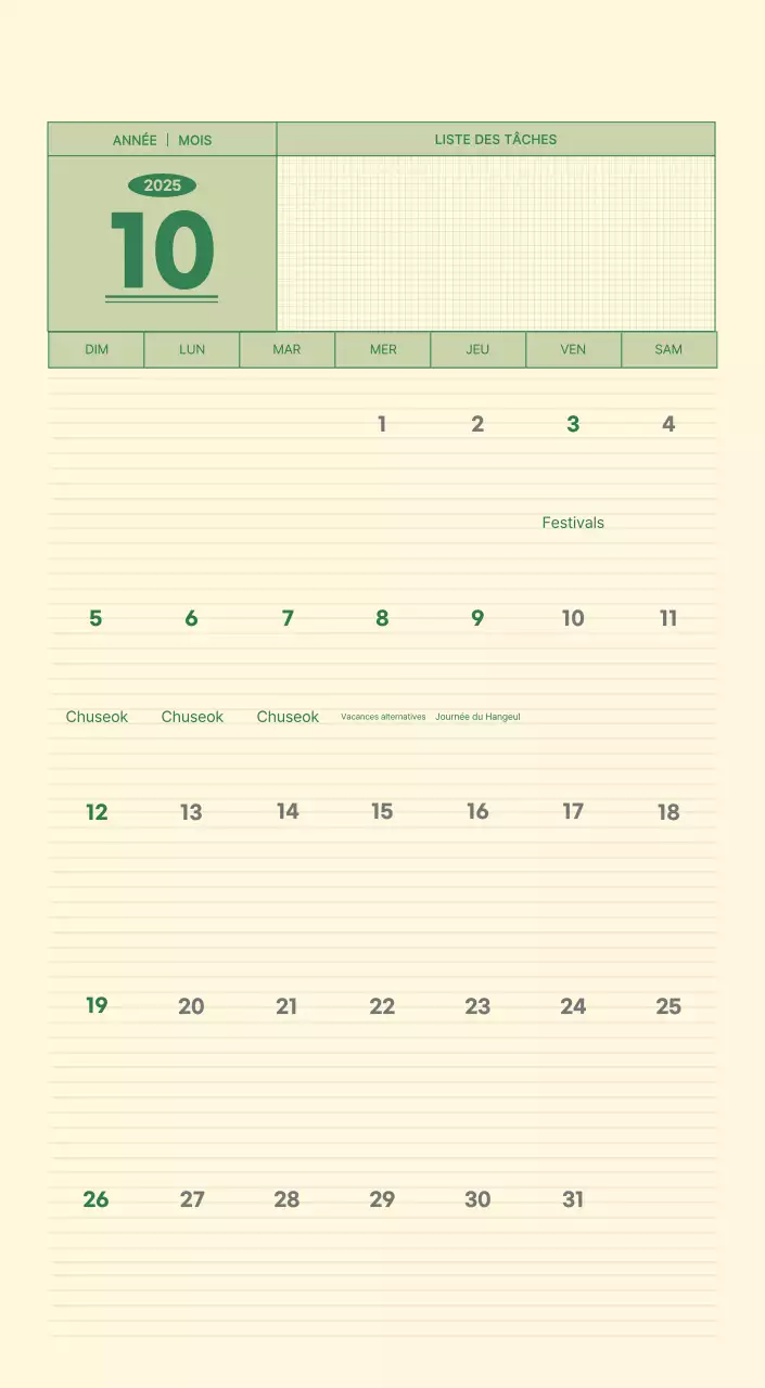 Calendrier mural SAT D-Day concept notepad en vert et jaune clair