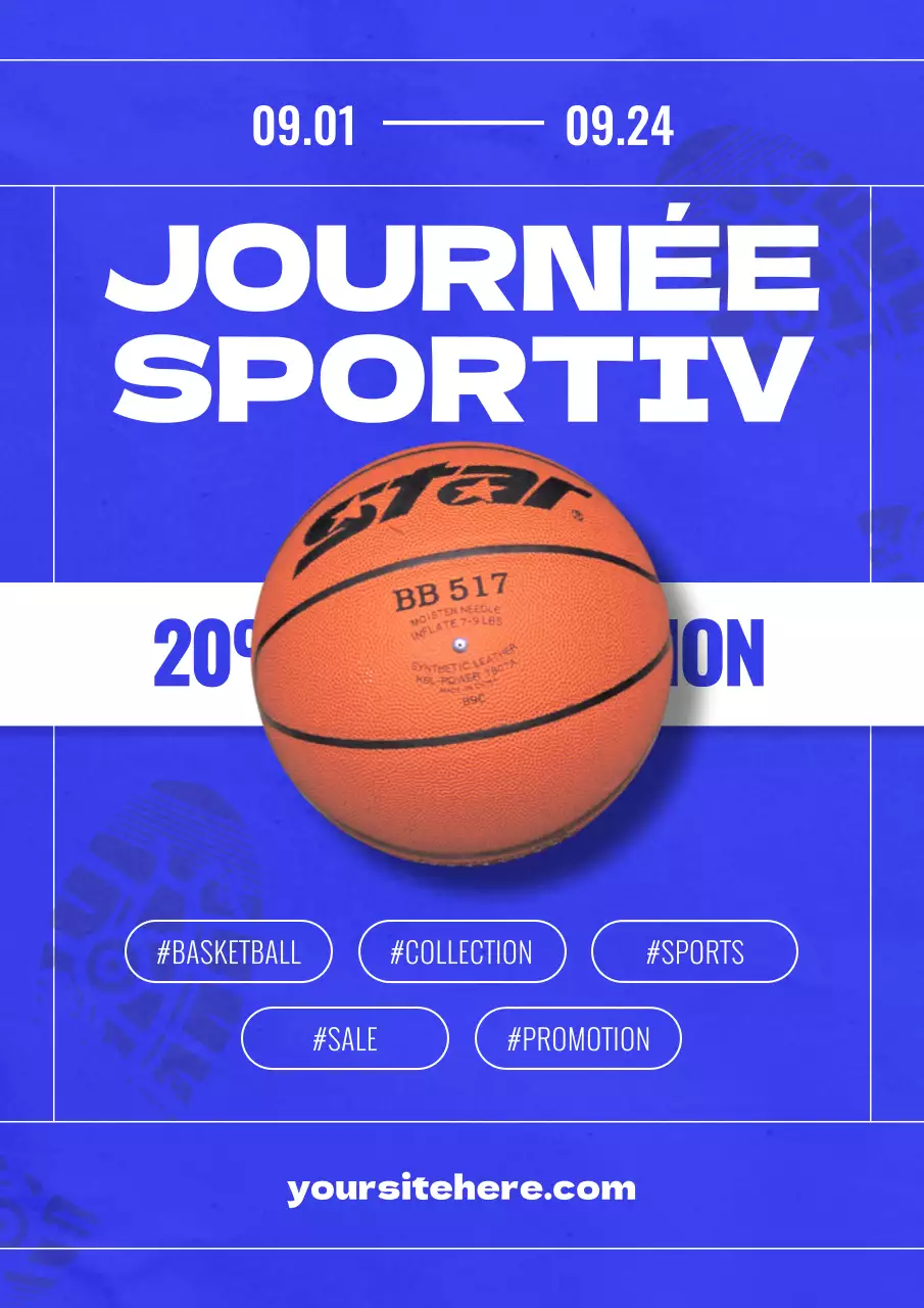 Annonce de vente d'articles de sport en bleu et blanc