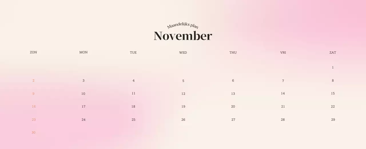 Minimalistische kalender met kleurverloop