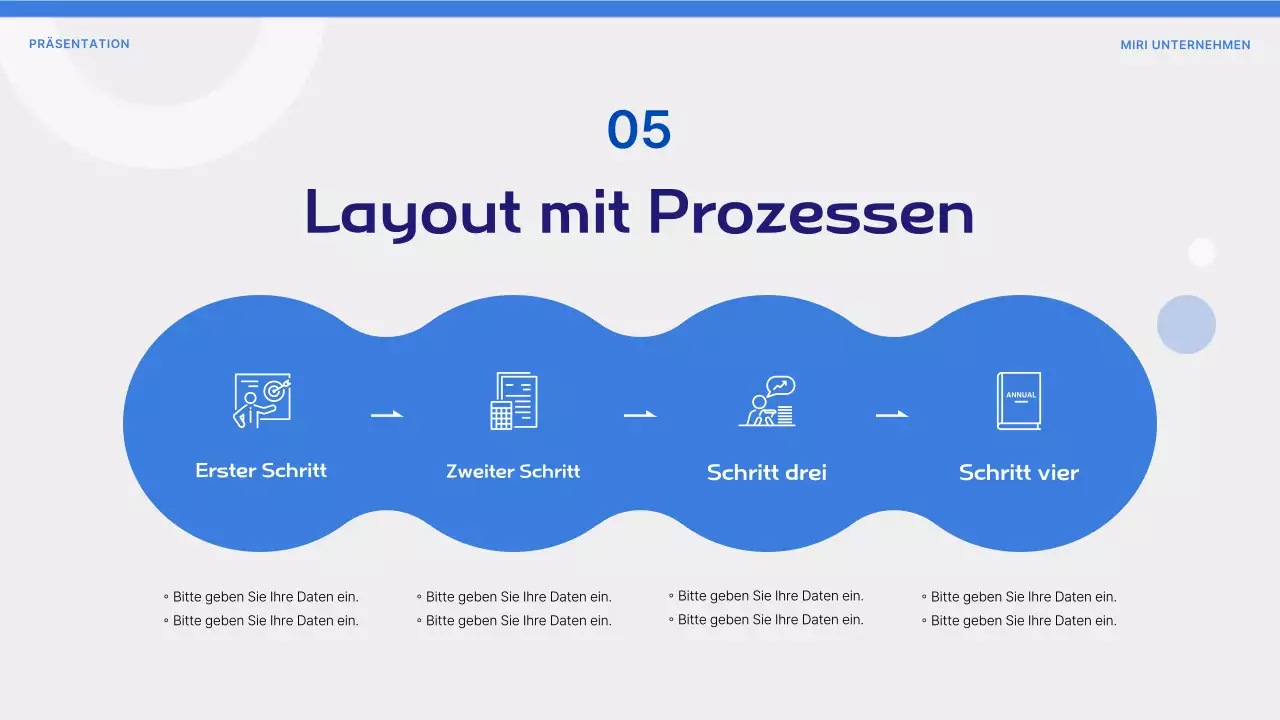 Vorschlag mit einfachen Formen auf blauem Hintergrund