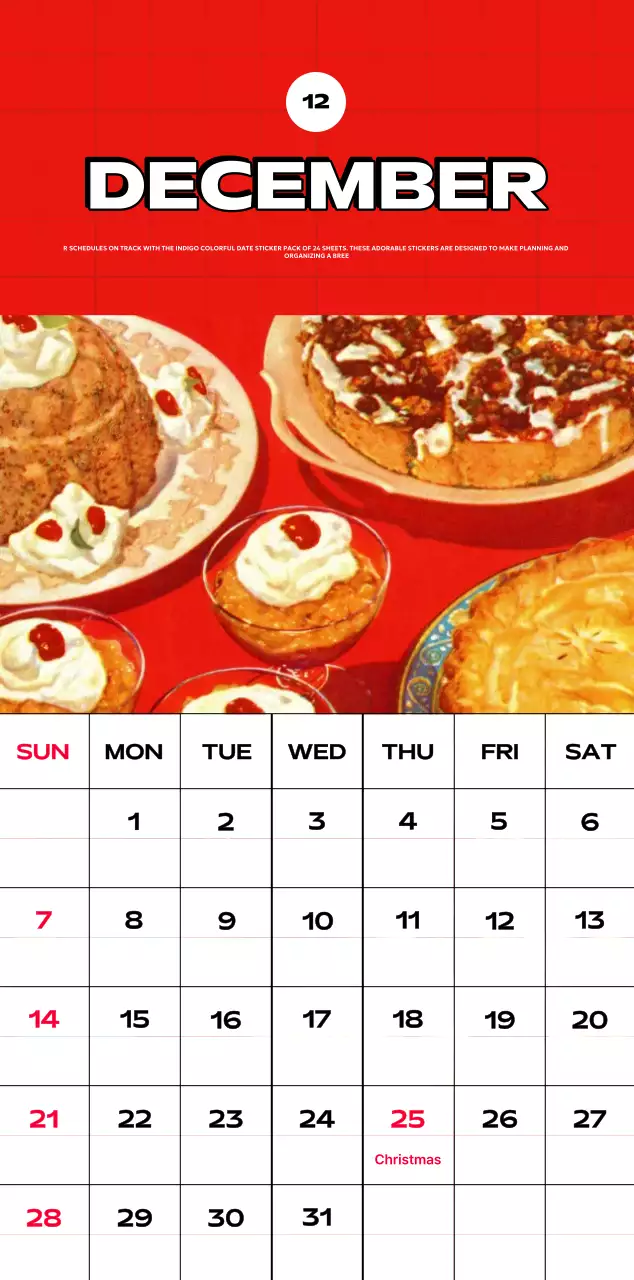 Colorful calendars with a variety of retro illustrations