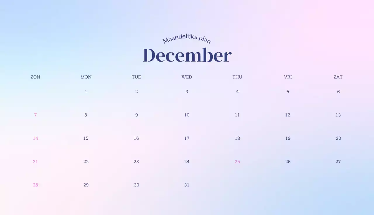 Minimalistische kalender met kleurverloop