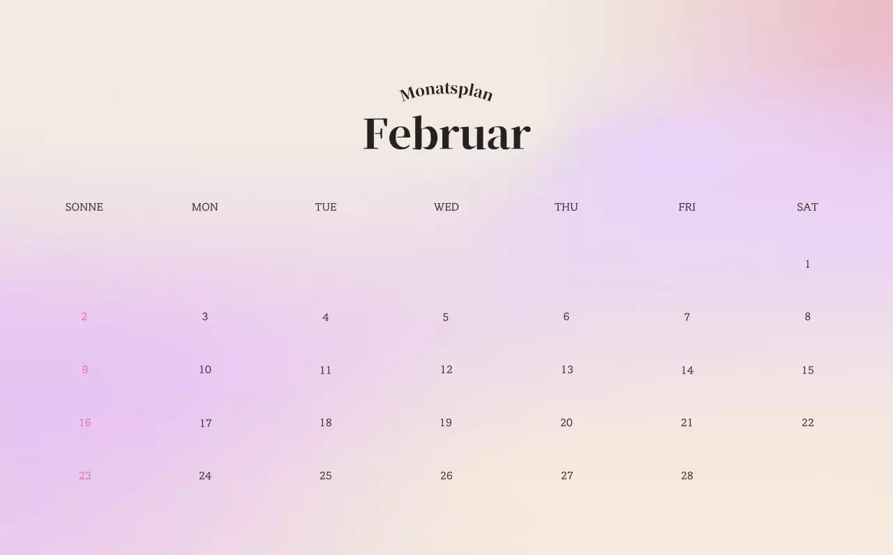 Minimalistischer Kalender mit Farbverlauf