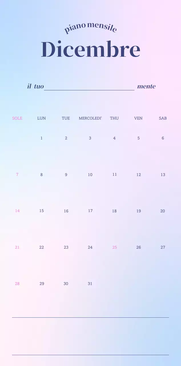 Calendario minimalista a gradi